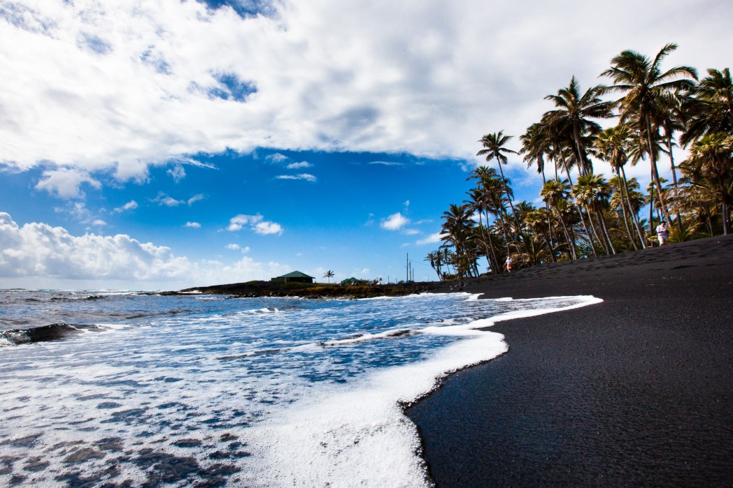 Punaluu Black Sand Beach, one of Hawaii's most spectacular black sand beaches
